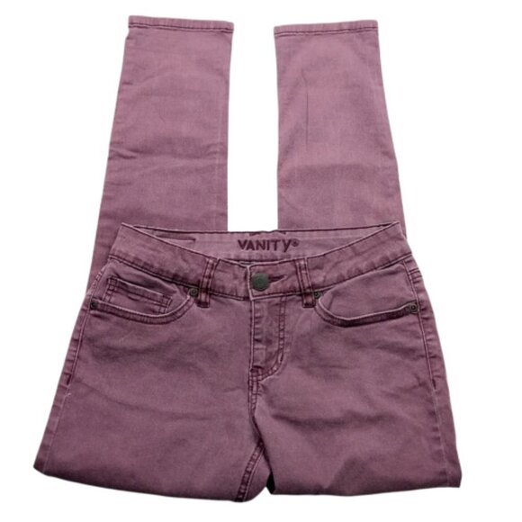 Vanity Womens Slim Leg Jeans Size 27 Purple Wash Distressed Stretch Denim - Picture 1 of 8
